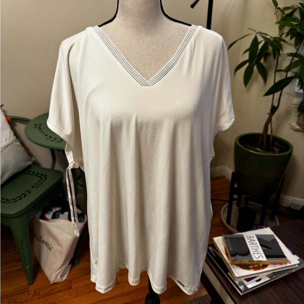 Calvin Klein White V-Neck Blouse
